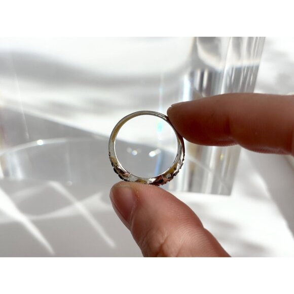 Infinity Symbol CZ & Black Spinel Unusual 925 Sterling Silver Vintage Ring sz 8 - Picture 7 of 10